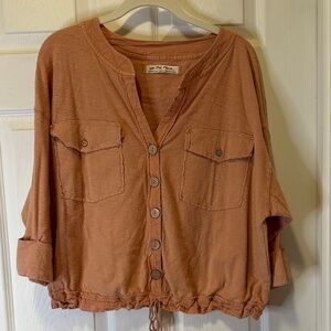 We The Free Terracotta Button-Front Drawstring Top size m